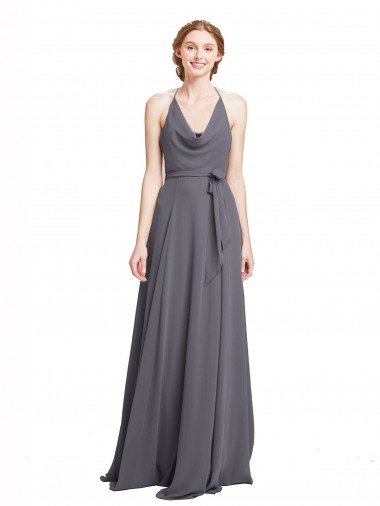 Gris ardoise Trapèze Bretelles spaghetti Mousseline Longue Robes demoiselle d'honneur Prix Réduit