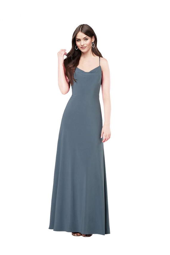 Gris ardoise Trapèze Col V Spandex Longue Robes demoiselle d'honneur / Robes de bal Prix Réduit