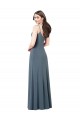Gris ardoise Trapèze Col V Spandex Longue Robes demoiselle d'honneur / Robes de bal Prix Réduit