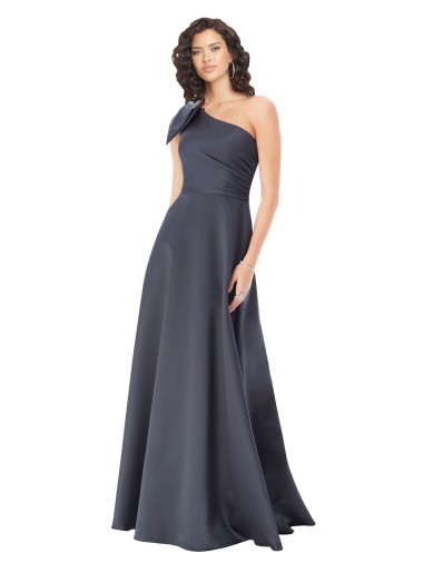 Gris ardoise Trapèze Satiné Longue Formelles Robes demoiselle d'honneur / Robes de soirée / Robes de bal Prix Réduit