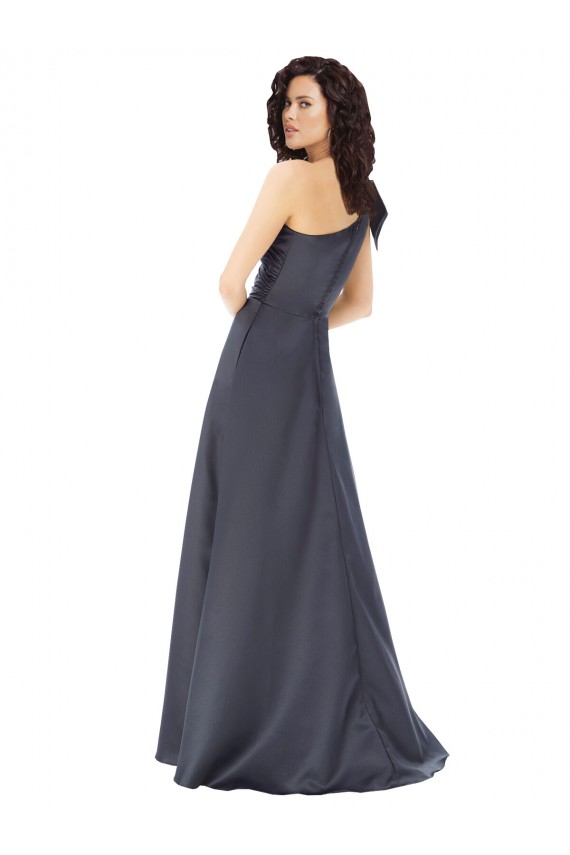Gris ardoise Trapèze Satiné Longue Formelles Robes demoiselle d'honneur / Robes de soirée / Robes de bal Prix Réduit