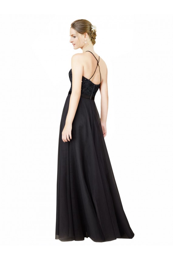 Gris ardoise Trapèze Tulle Dentelle Longue Robes demoiselle d'honneur Prix Réduit