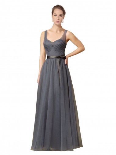 Gris ardoise Trapèze Tulle Longue Robes demoiselle d'honneur Prix Réduit