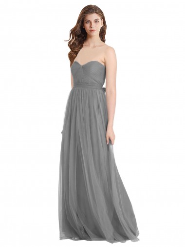 Gris ardoise Trapèze Tulle Longue Robes demoiselle d'honneur Prix Réduit