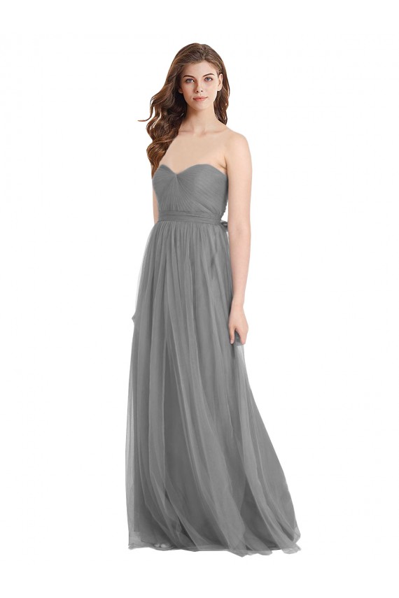 Gris ardoise Trapèze Tulle Longue Robes demoiselle d'honneur Prix Réduit