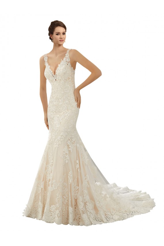 Ivoire & Champagne Sirène Col V Dentelle Robes de mariée Prix Réduit