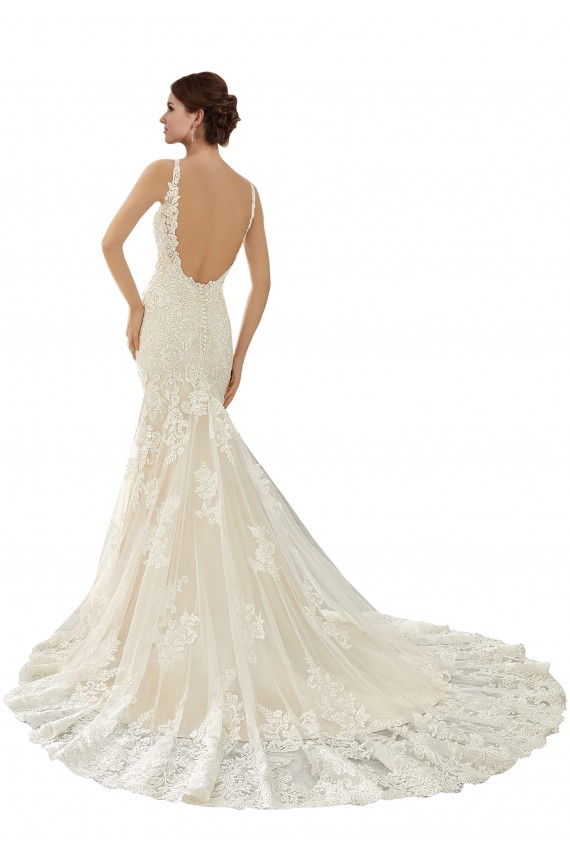 Ivoire & Champagne Sirène Col V Dentelle Robes de mariée Prix Réduit