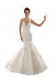 Ivoire & Champagne Sirène Col V Tulle Dentelle Classique Robes de mariée Prix Réduit