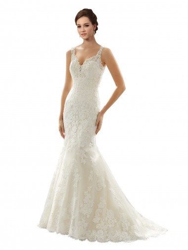Ivoire & Champagne Sirène Col V Tulle Dentelle Robes de mariée Prix Réduit