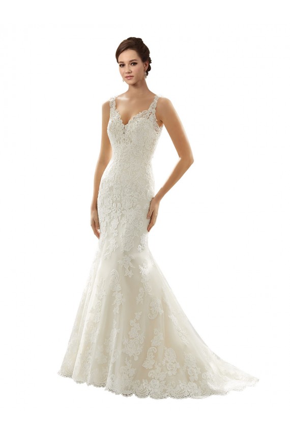Ivoire & Champagne Sirène Col V Tulle Dentelle Robes de mariée Prix Réduit