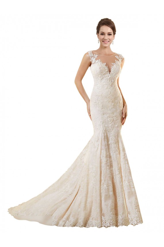 Ivoire & Champagne Sirène Illusion Dentelle Robes de mariée Prix Réduit