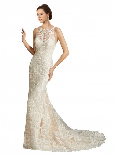 Ivoire & Champagne Sirène Illusion Tulle Dentelle Classique Robes de mariée Prix Réduit