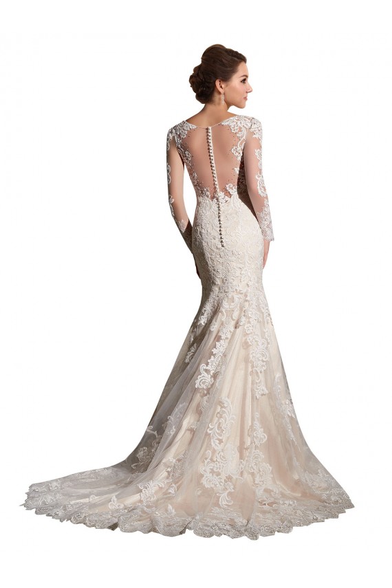 Ivoire & Champagne Sirène Illusion Tulle Dentelle Robes de mariée Prix Réduit