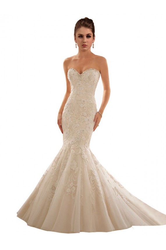 Ivoire & Champagne Sirène Tulle Dentelle Robes de mariée Prix Réduit