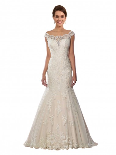 Ivoire & Champagne Sirène Épaule Dénudée Dentelle Boho Robes de mariée Prix Réduit