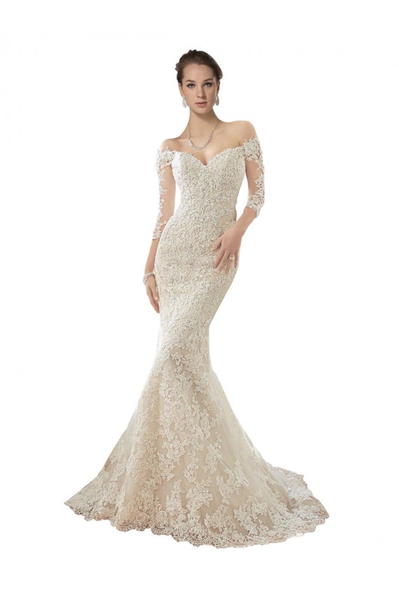 Ivoire & Champagne Sirène Épaule Dénudée Tulle Dentelle Robes de mariée Prix Réduit