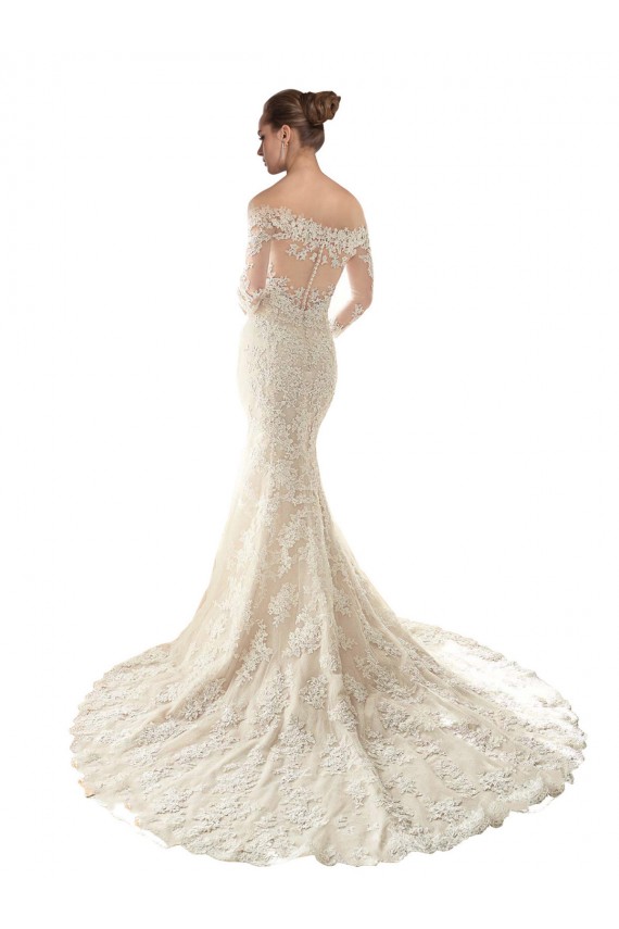 Ivoire & Champagne Sirène Épaule Dénudée Tulle Dentelle Robes de mariée Prix Réduit
