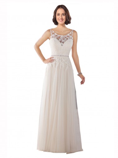 Ivoire & Champagne Trapèze Illusion Balayage train Tulle Boho Robes de mariée Prix Réduit