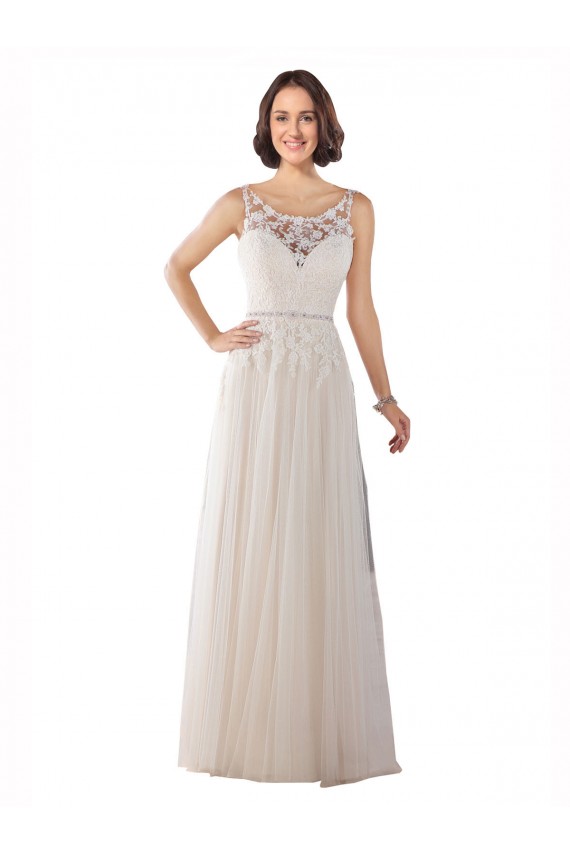 Ivoire & Champagne Trapèze Illusion Balayage train Tulle Boho Robes de mariée Prix Réduit