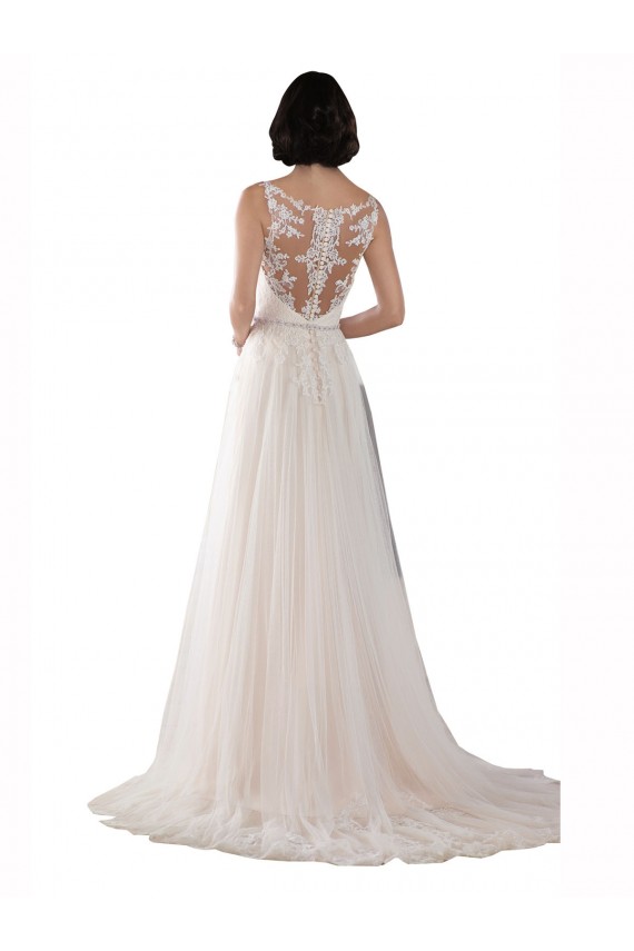 Ivoire & Champagne Trapèze Illusion Balayage train Tulle Boho Robes de mariée Prix Réduit