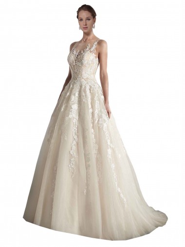 Ivoire & Champagne Trapèze Illusion Tulle Robes de mariée Prix Réduit