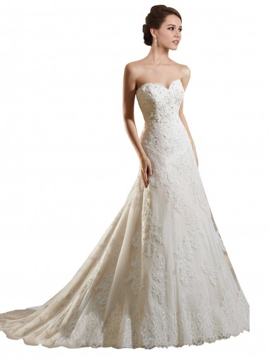 Ivoire & Champagne Trapèze Tulle Dentelle Robes de mariée Prix Réduit