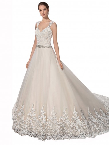 Ivoire & Champagne Trapèze Tulle Dentelle Robes de mariée Prix Réduit