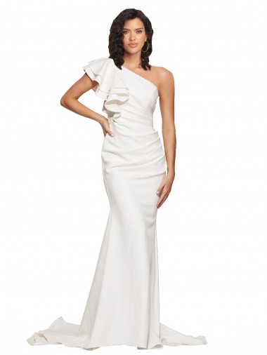 Ivoire Fourreau Balayage train Crêpe Stretch Longue Robes demoiselle d'honneur / Robes de bal Prix Réduit