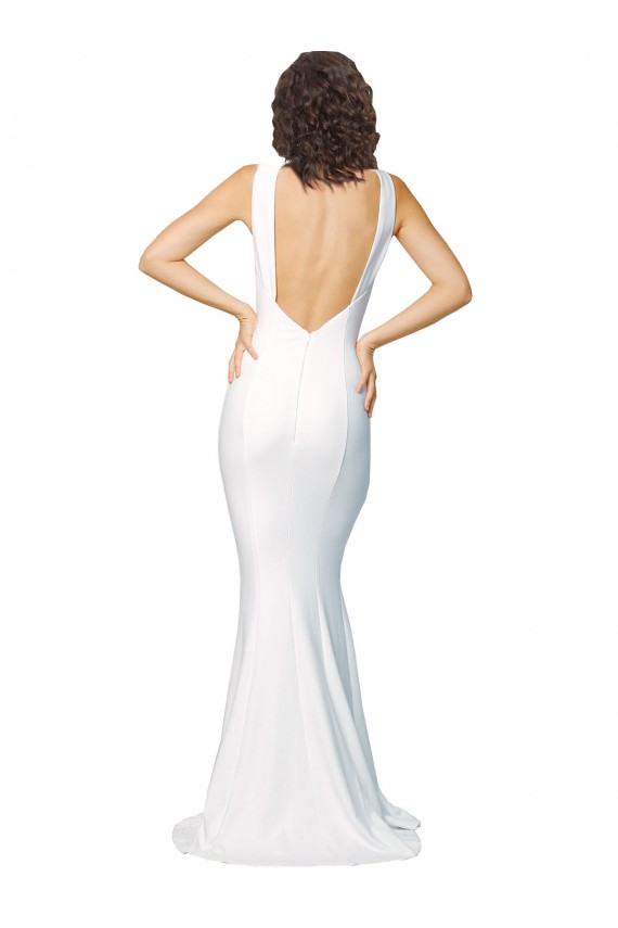 Ivoire Fourreau Col Haut Crêpe Stretch Longue Formelles Robes demoiselle d'honneur / Robes de soirée / Robes de bal Prix Réduit