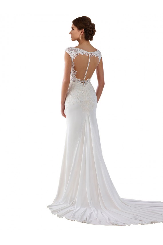 Ivoire Fourreau Col V Dentelle Crêpe Stretch Robes de mariée Prix Réduit
