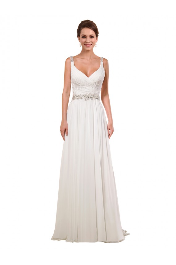 Ivoire Fourreau Col V Mousseline Classique Robes de mariée Prix Réduit