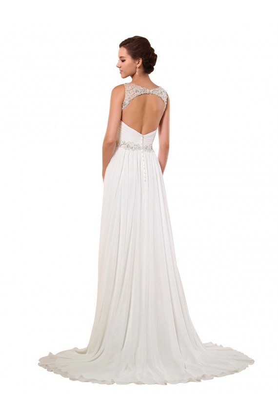 Ivoire Fourreau Col V Mousseline Classique Robes de mariée Prix Réduit