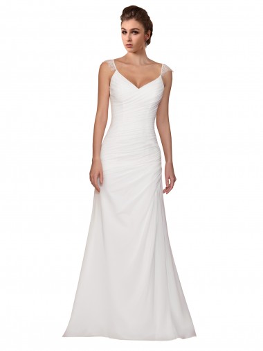Ivoire Fourreau Col V Mousseline Robes de mariée Prix Réduit