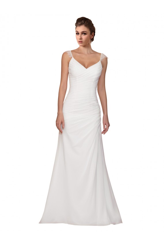 Ivoire Fourreau Col V Mousseline Robes de mariée Prix Réduit
