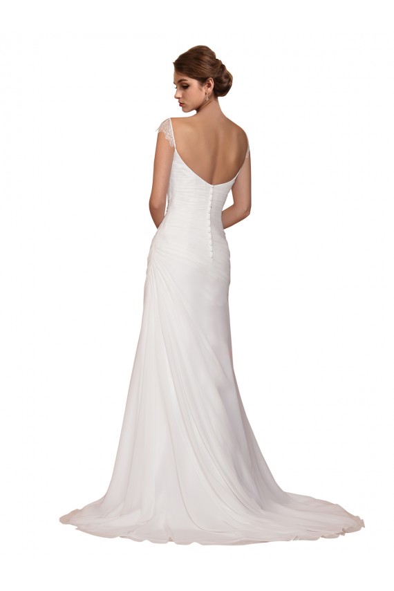 Ivoire Fourreau Col V Mousseline Robes de mariée Prix Réduit