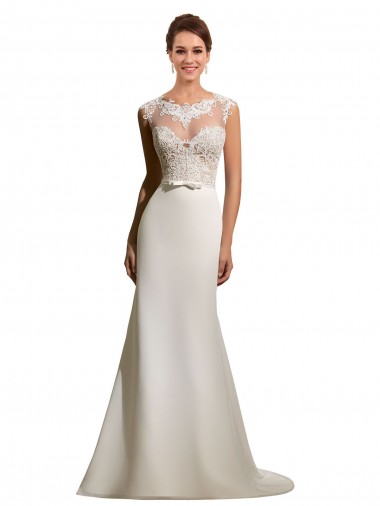 Ivoire Fourreau Illusion Mousseline Dentelle Robes de mariée Prix Réduit