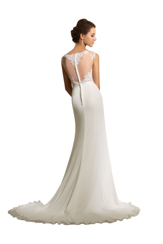 Ivoire Fourreau Illusion Mousseline Dentelle Robes de mariée Prix Réduit