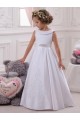 Ivoire Princesse Bateau Satiné Dentelle Longue Robes de demoiselle d'honneur - fillette Prix Réduit
