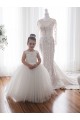 Ivoire Princesse Bateau Tulle Dentelle Longue Robes de demoiselle d'honneur - fillette Prix Réduit