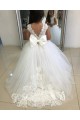 Ivoire Princesse Bateau Tulle Dentelle Longue Robes de demoiselle d'honneur - fillette Prix Réduit