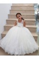 Ivoire Princesse Col Haut Tulle Dentelle Longue Robes de demoiselle d'honneur - fillette Prix Réduit