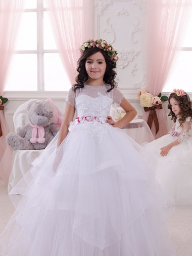 Ivoire Princesse Tulle Dentelle Longue Robes de demoiselle d'honneur - fillette Prix Réduit