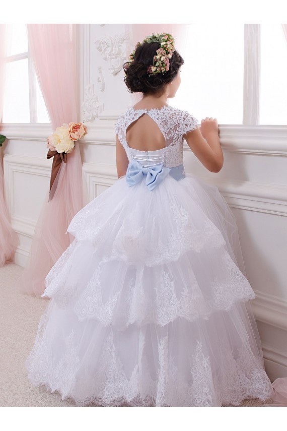 Ivoire Princesse Tulle Dentelle Longue Robes de demoiselle d'honneur - fillette Prix Réduit