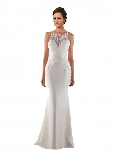 Ivoire Sirène Balayage train Dentelle Crêpe Stretch Robes de mariée Prix Réduit