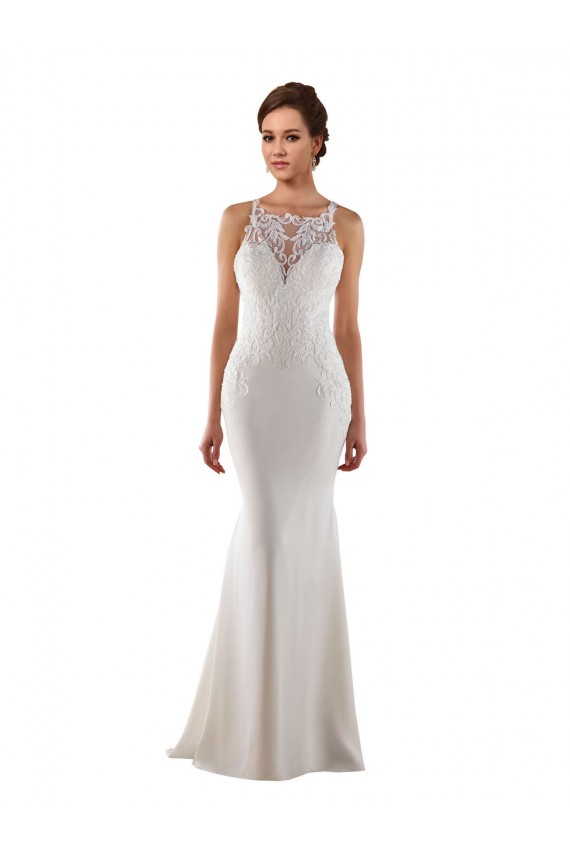 Ivoire Sirène Balayage train Dentelle Crêpe Stretch Robes de mariée Prix Réduit