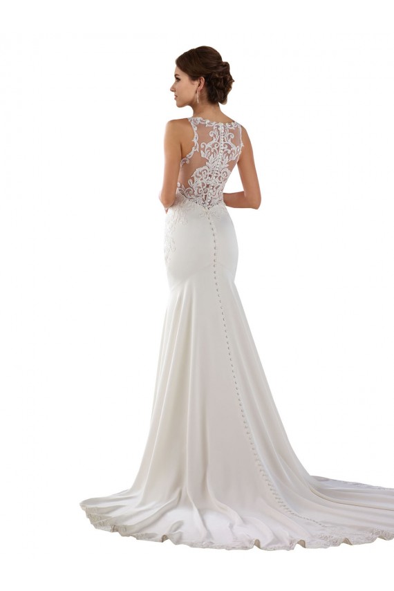 Ivoire Sirène Balayage train Dentelle Crêpe Stretch Robes de mariée Prix Réduit