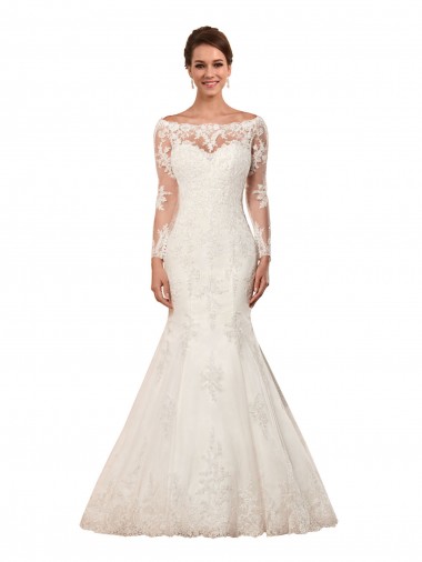 Ivoire Sirène Bateau Dentelle Robes de mariée Prix Réduit