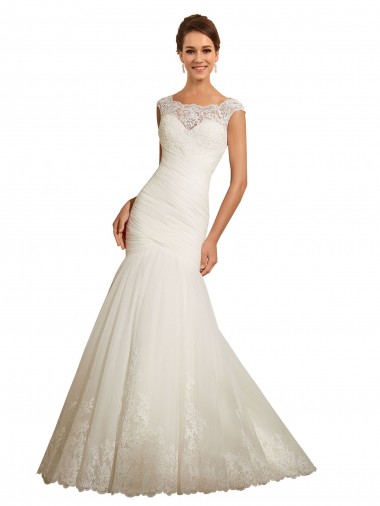 Ivoire Sirène Bateau Tulle Dentelle Robes de mariée Prix Réduit
