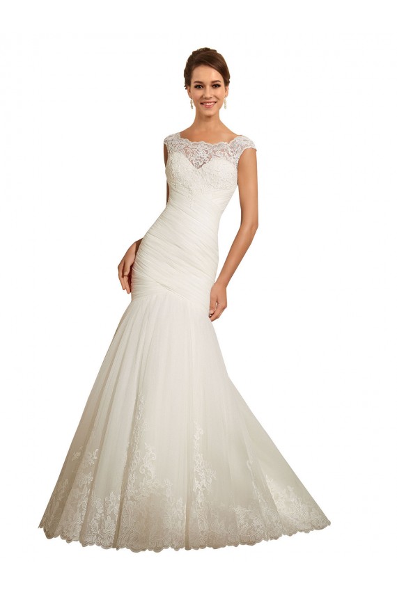 Ivoire Sirène Bateau Tulle Dentelle Robes de mariée Prix Réduit