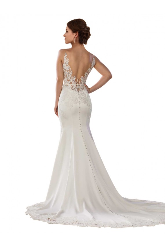 Ivoire Sirène Col V Dentelle Crêpe Stretch Robes de mariée Prix Réduit
